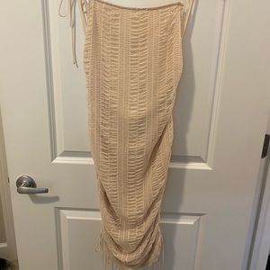 Dark cream midi to mini scrunch dress